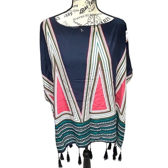 Janice Apparel Shawl Kimono Wrap One Size Geometric Pink Blue Women's Cardigan - Picture 1 of 5